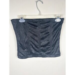 Dark Floral Black Satin Corset Bustier Top Coquette Party Dainty Whimsigoth 2XL